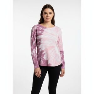 Tie Dye Shirt Womens 1X Pink Purple Waffle Knit Long Sleeve Cozy Fall Winter